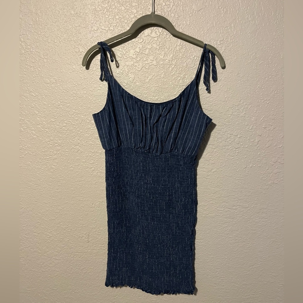 Blue Smocked Mini Dress